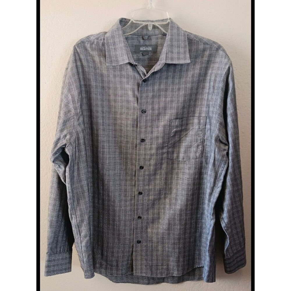 KENNETH COLE Long Slv Button Front Shirt XL Gray Business Casual Heavy Cotton